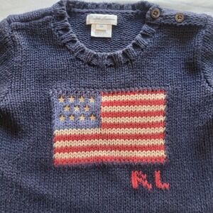 Ralph Lauren Baby Knit Sweater 18M Navy Blue American Flag RL Logo